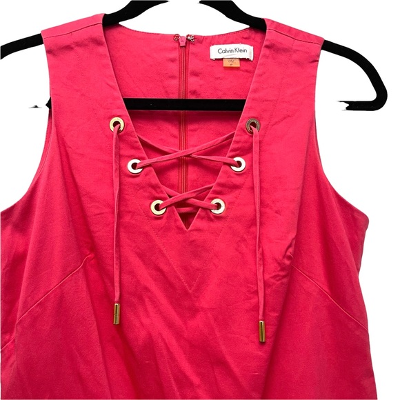 Calvin Klein Women's V Neck with Lace Dress in Bright Pink size 6P/SP - Picture 3 of 10